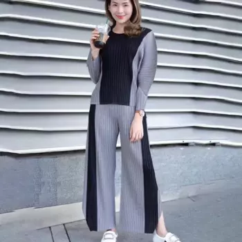 Женский плиссированный костюм миаке, весенний свободный элегантный костюм большого размера с воротником «Юань», 2024