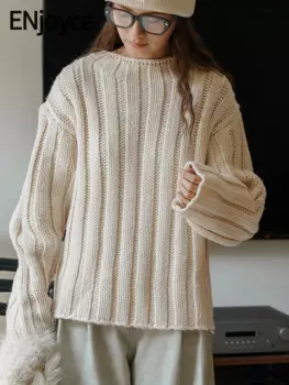Женский плотный шерстяной свитер, повседневный Свободный вязаный пуловер в Корейском стиле, зима 2024, рубашка женская, лонгслив женский, кашемировый свитер, свитер винтаж