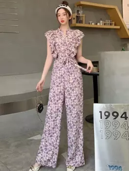 Женский пляжный комбинезон с V-образным вырезом и цветочным принтом