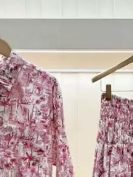 Женский пляжный комплект с принтом кокосового дерева, трапециевидные шорты или плиссированная юбка миди с эластичным поясом или блузка с отложным воротником и длинным рукавом