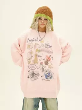 Женский плюшевый свитер с круглым вырезом, осень 2024