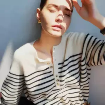 Женский полосатый кашемировый свитер, свободный шерстяной пуловер с круглым вырезом, Осень-зима