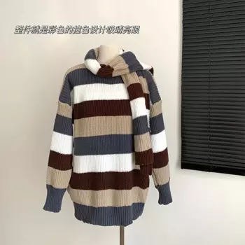 Женский полосатый пуловер с длинным рукавом Y2K