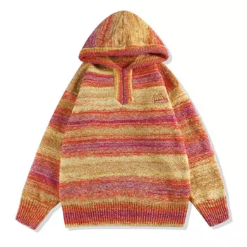 Женский полосатый свитер в стиле Харадзюку, свитер в стиле ретро с вышивкой и капюшоном, женская одежда в стиле хип-хоп, футболка оверсайз с длинным рукавом