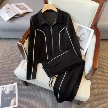 Женский Повседневный комплект из 2 предметов, куртка с длинным рукавом и брюки с широкими штанинами и высокой талией, спортивный костюм, весна-осень 2022