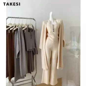 Женский Повседневный костюм из двух предметов, кардиган оверсайз и брюки с поясом на резинке