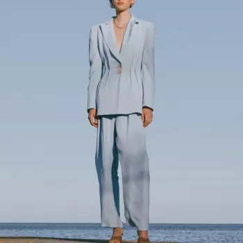 Женский Повседневный костюм из двух предметов, пиджак с отложным воротником и туника, брюки с широкими штанинами и высокой талией, костюмы на заказ