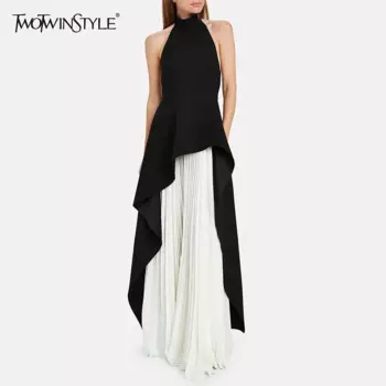 Женский Повседневный костюм VGH, черный комплект из двух предметов с лямкой на шее, топ без рукавов с открытой спиной и плиссированная юбка макси с высокой талией, облегающий женский костюм, лето 2022