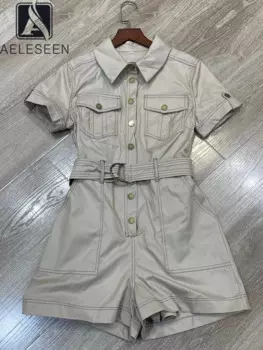 Женский повседневный летний комбинезон AELESEEN, с коротким рукавом, отложным воротником и карманами, с поясом