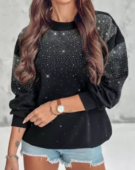 Женский Повседневный монохромный пуловер с круглым вырезом и длинными рукавами