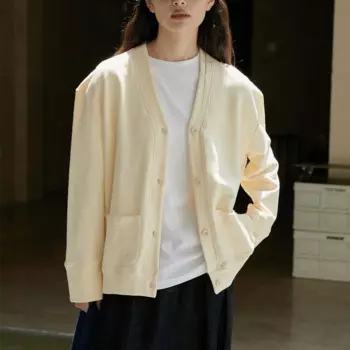 Женский Повседневный однотонный кардиган с V-образным вырезом и длинным рукавом