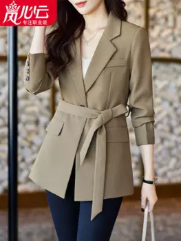Женский Повседневный темпераментный маленький костюм, Блейзер, деловой костюм, женская одежда, весенний костюм хаки 8823