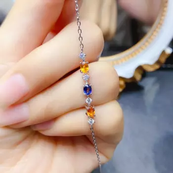 Женский простой браслет с сапфиром FS, серебро 925 пробы, 3 х4 мм