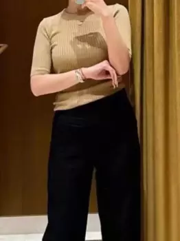 Женский простой вязаный пуловер с круглым вырезом и коротким рукавом