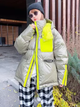 Женский пуховик, зимняя теплая парка с капюшоном, верхняя одежда, короткое пальто на белом утином пуху 90, Женская ветрозащитная Толстая куртка, куртка