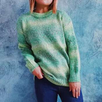 Женский пуловер с длинным рукавом и круглым вырезом