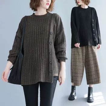 Женский пуловер с длинным рукавом и круглым вырезом