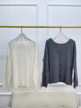 Женский пуловер с круглым вырезом и длинным рукавом