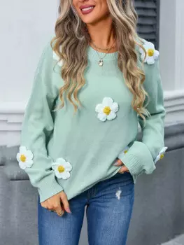 Женский пуловер с круглым вырезом, с рукавами-фонариками