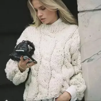 Женский пуловер с круглым вырезом, удобный мохеровый вязаный пуловер с рукавами-фонариками, весна-осень