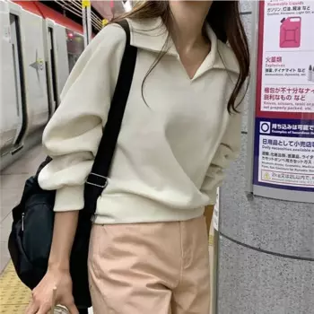 Женский пуловер с V-образным вырезом, длинным рукавом