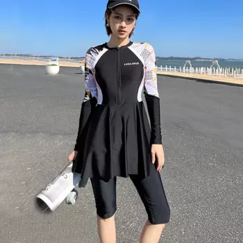 Женский раздельный купальник из трех предметов, купальник с длинными рукавами и брюками и шортами, сдержанный купальный костюм, исламский купальный костюм, пляжная одежда