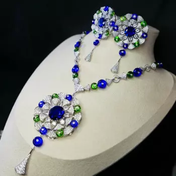 Женский роскошный комплект из колье и серёг, из натурального золота