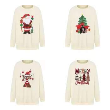 Женский Рождественский осенне-зимний флисовый пуловер с длинным рукавом и круглым вырезом