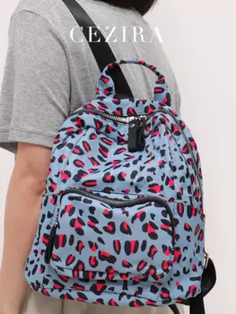 Женский рюкзак с леопардовым принтом и звездами CEZIRA, светильник водонепроницаемый рюкзак с несколькими карманами из мягкого нейлона на молнии, повседневный Школьный Рюкзак Для Путешествий