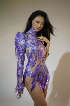 Женский сексуальный эластичный боди с блестящими стразами и кисточками на одно плечо, боди для танцовщицы, ночного клуба, сценический костюм певицы