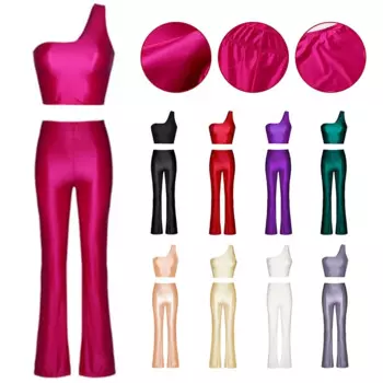 Женский сексуальный блестящий Блестящий Комбинезон, боди, эластичный Топ из спандекса, расклешенные брюки, Цельный купальник, костюм-комбинезон, расклешенные брюки