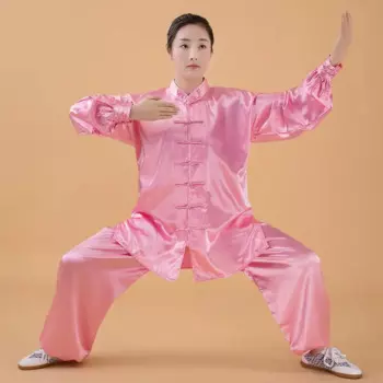 Женский Шелковый Атласный Костюм Yaga Tai Chi, Женский костюм в китайском стиле с воротником-стойкой, искусственная униформа, куртка и штаны для представлений
