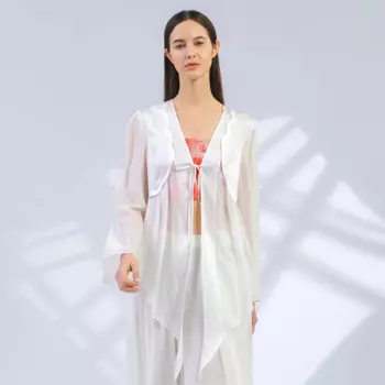 Женский Шелковый кардиган с V-образным вырезом, длинным рукавом