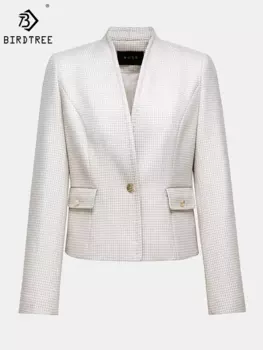Женский шерстяной Блейзер BirdTree, шелковый пиджак тутового шелкопряда с одной пуговицей, шерстяное пальто для офиса, весна 2024, C41098QM