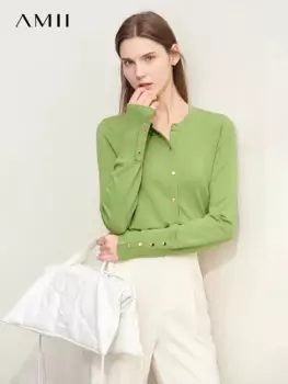 Женский шерстяной кардиган с круглым вырезом, на пуговицах