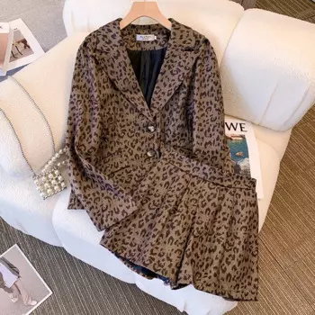 Женский шерстяной костюм с леопардовым принтом, жаккардовый пиджак и короткие брюки, элегантный офисный костюм большого размера 5XL
