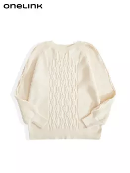 Женский шерстяной пуловер с круглым вырезом, в стиле оверсайз