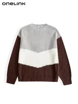 Женский шерстяной свитер в полоску, с круглым вырезом