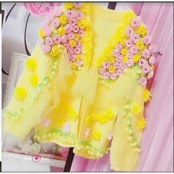 Женский шерстяной вязаный кардиган, роскошный свитер ручной работы с крючками и объемными цветами, вязаный крючком Женский Кардиган с длинным рукавом