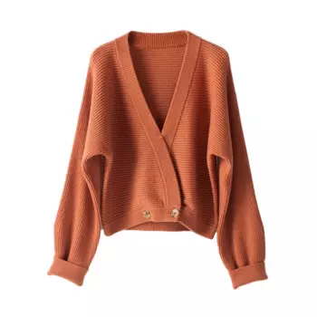 Женский шерстяной вязаный свитер с V-образным вырезом