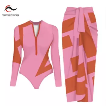 Женский слитный купальник с длинным рукавом, с накидкой