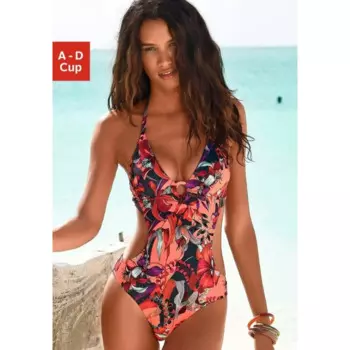 Женский слитный купальник, с открытой спиной и принтом