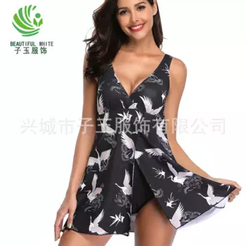 Женский слитный купальник с принтом в виде журавлей