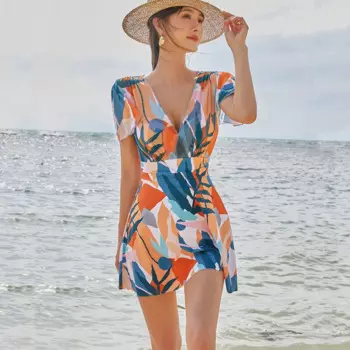 Женский слитный купальник с V-образным вырезом и эффектом пуш-ап