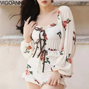 Женский слитный купальник VigoAnne, с принтом и длинным рукавом, 2024