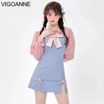 Женский слитный купальник VigoAnne, синий кардиган с эффектом пуш-ап, купальник-монокини в Корейском стиле, пляжный купальный костюм, 2024