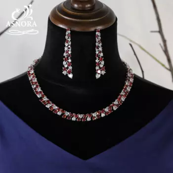 Женский Свадебный комплект из колье и серёг, с красно-белым фианитом