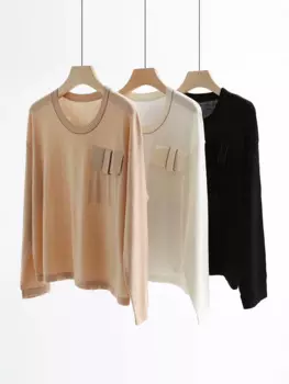 Женский свитер 2024, новинка осени и весны, цепочка из бисера, 100% шерсть, свободный повседневный пуловер с круглым вырезом и длинными рукавами