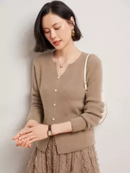 Женский свитер из 2024 мериносовой шерсти, однотонный трикотажный пуловер с V-образным вырезом в Корейском стиле для офиса, кашемировый джемпер с длинными рукавами
