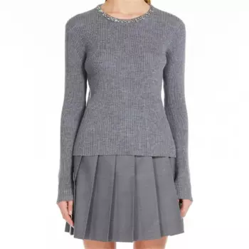 Женский свитер, Новинка осени 2024, женский топ с длинными рукавами и бусинами, эластичный облегающий пуловер с круглым вырезом, трикотажная смесь шерсти